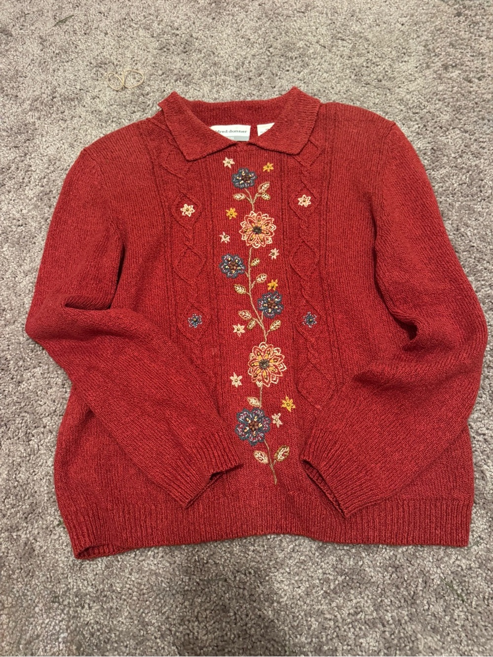 Embroidered Burnt Orange Women’s Sweater with Collar